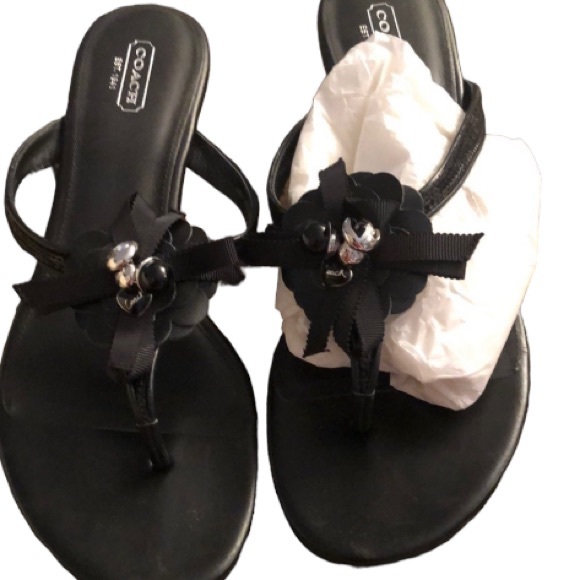 Coach black size 10 patent  leather silver embellished details sandals - Picture 1 of 15